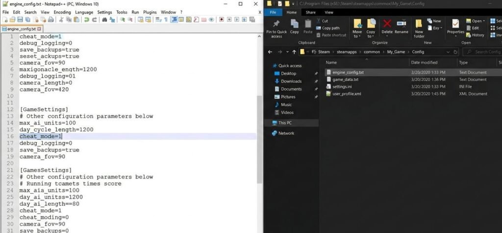 Bannerlord engine_config.txt file open in text editor showing cheat_mode enabled