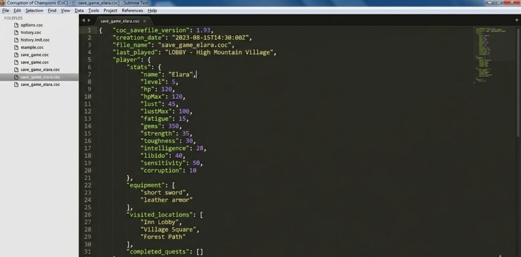 Corruption of Champions save file open in a text editor for safe editing