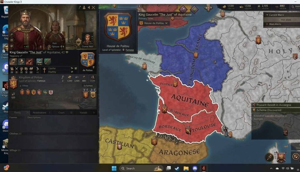 Crusader Kings 3 character traits menu showing ruler trait list