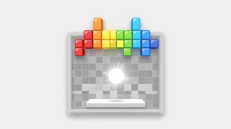 Google Block Breaker gameplay showing bricks, ball, paddle and score

