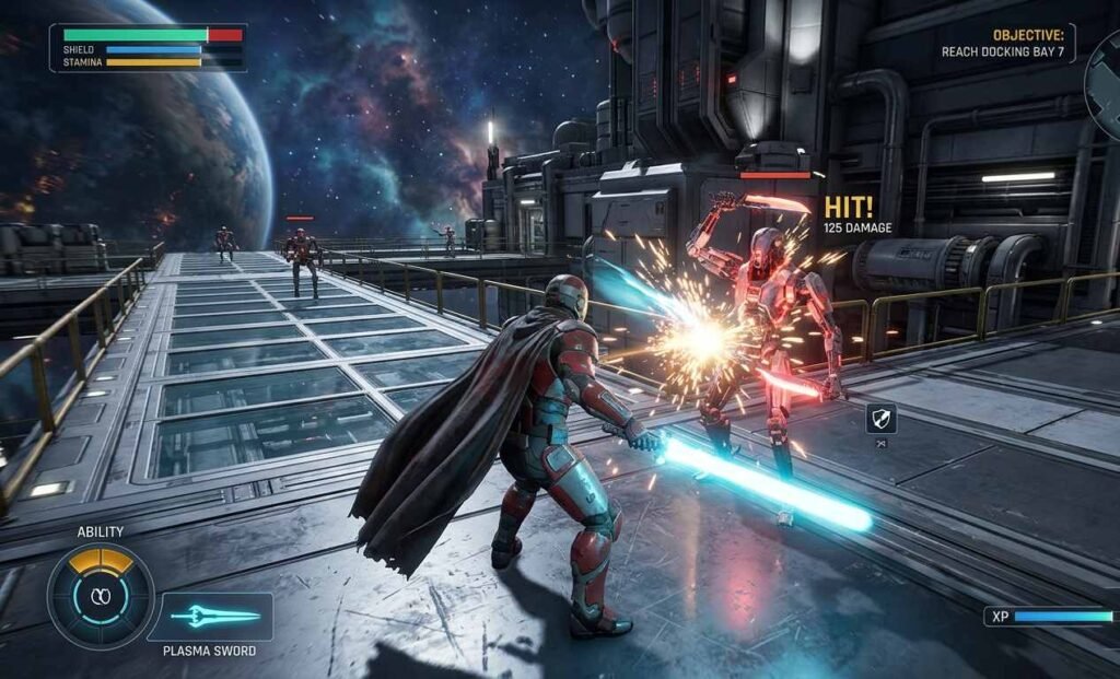 Star Wars Jedi Survivor gameplay showing Cal Kestis in combat with lightsaber on PC