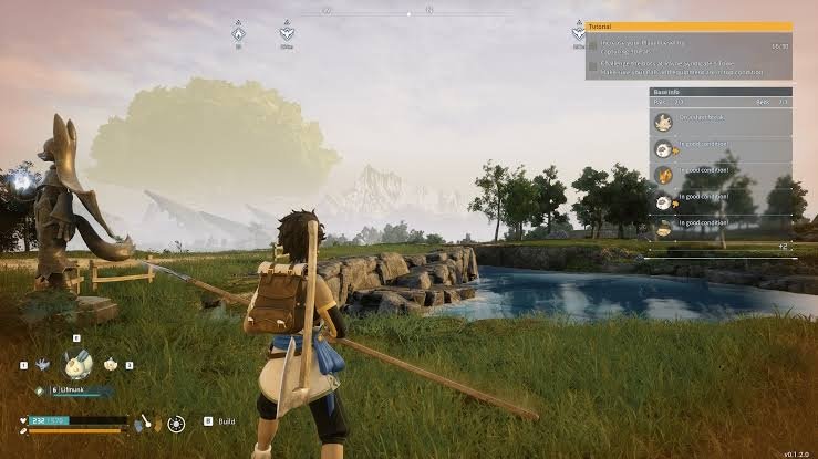 Palworld gameplay showing open world environment and Pal creature on PC
