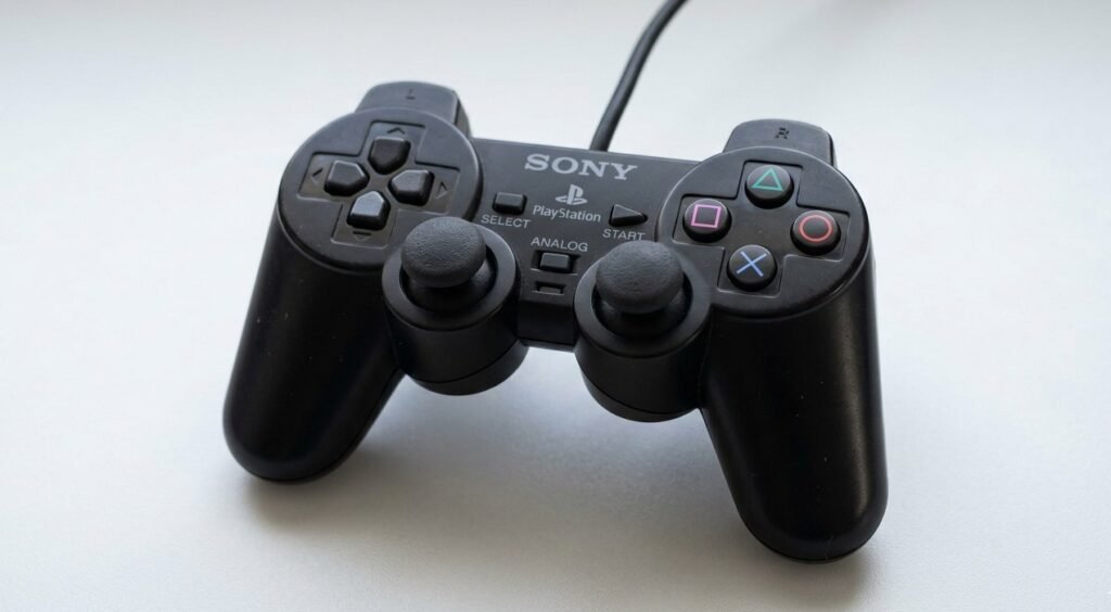 PlayStation 2 DualShock 2 controller showing face buttons for GTA SA cheat codes